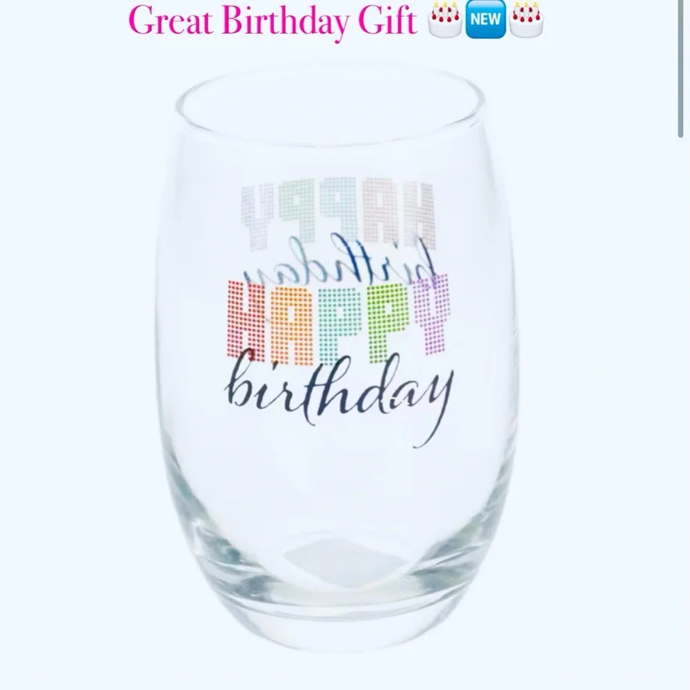 “Happy Birthday” Cristar Clear Wine Glass  Set of 2 🎂🆕🎂
